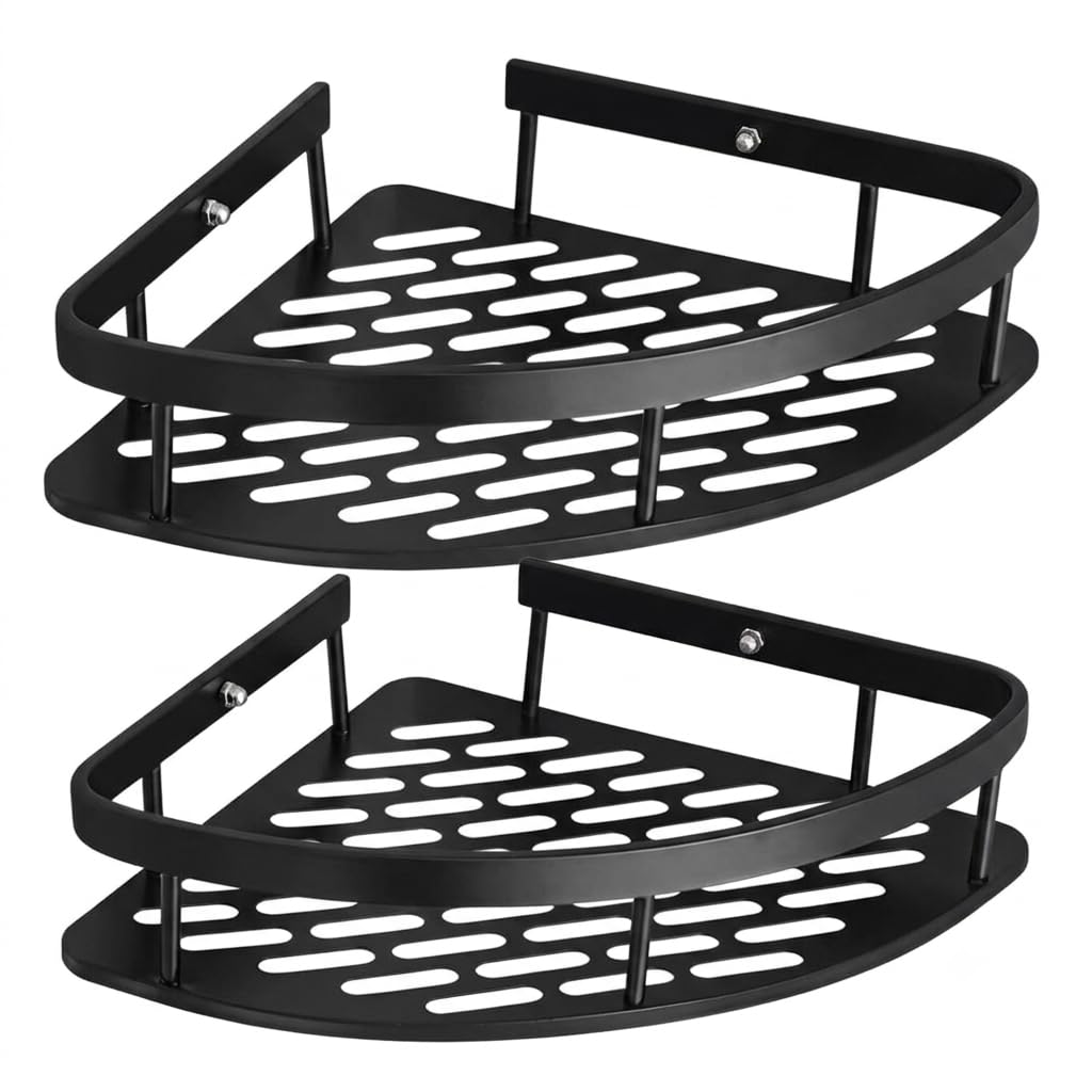 GOPINEX No Drill Corner Aluminium Bathroom Shelf Rack Set of 2 | Wall Mounted Corner Storage Shelf for Bathroom, Kitchen, Toilet