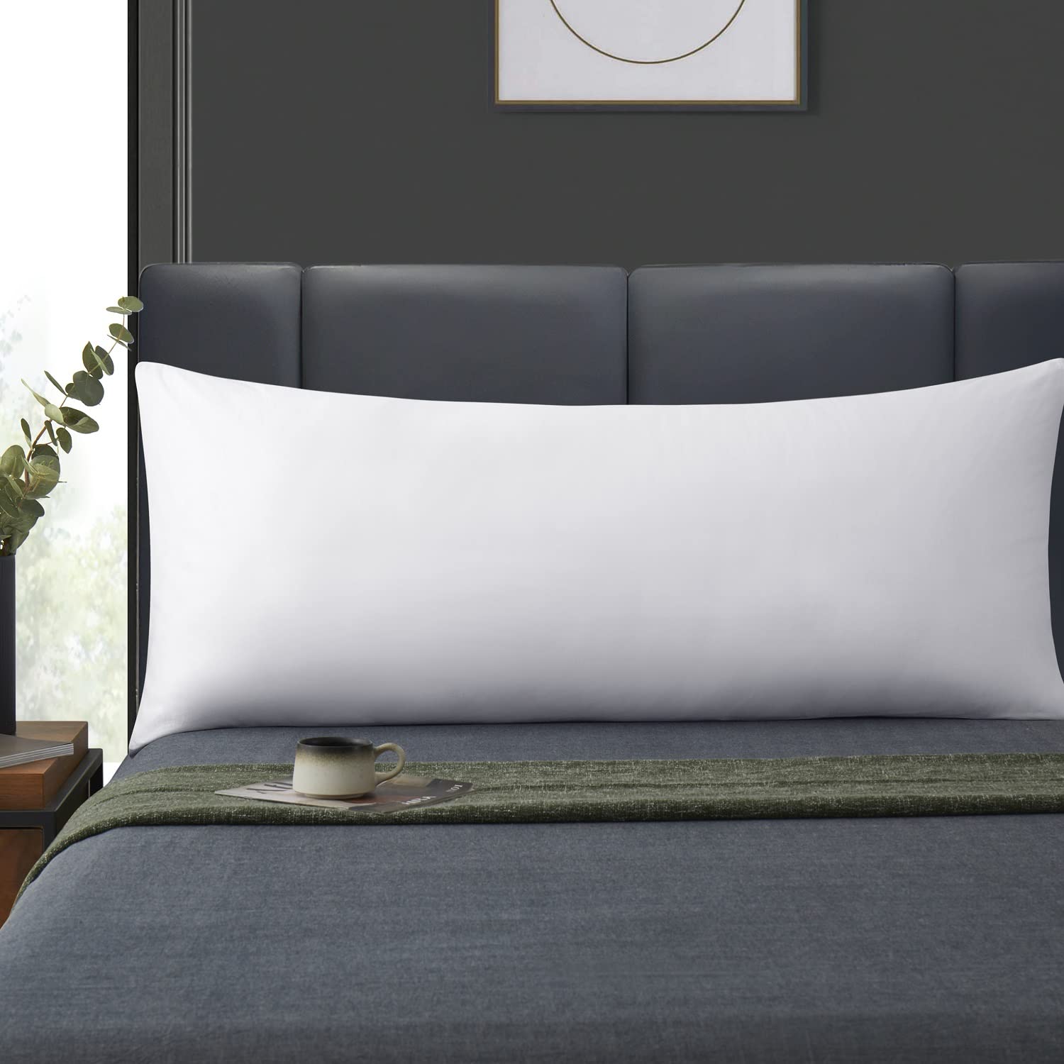 Losafefe 100% Cotton Zippered Body Pillow Cover, Super Soft & Breathable Body Pillow Pillowcase With Zipper, White Body Pillow C