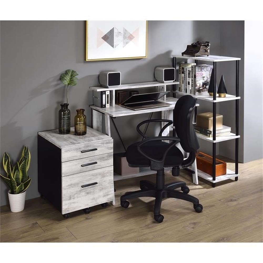 Acme Nypho Wooden 2 Shelves Writing Desk in Antique White and Black