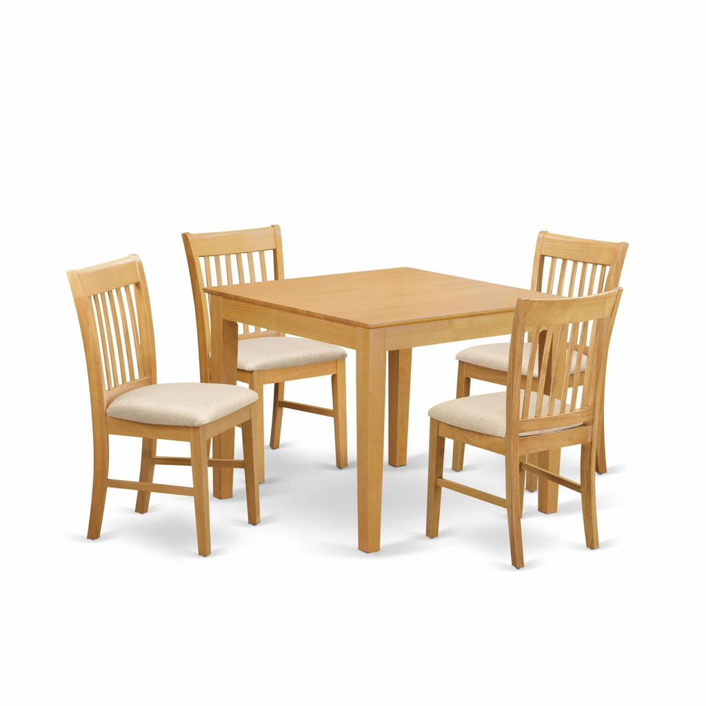 East West Furniture OXNO5-OAK-C 5 Piece Dinette Set for 4 Includes a Square Room Table and 4 Linen Fabric Upholstered Dining Chairs, 36x36 Inch