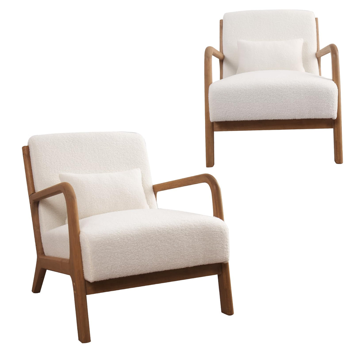 INZOY Mid Century Modern Accent Chair Set of 2, Lamb Wool Fabric Living Room Chairs with Waist Cushion, Upholstered Reading Armc