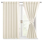 Hiasan Room Darkening Ivory Curtains 54 Inches Long, Light Blocking Thermal Insulated Rod Pocket & Back Tab Drapes Sewn With Tie