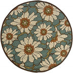 HomeRoots Polypropylene 8’ Round Blue and Brown Floral Indoor Outdoor Area Rug