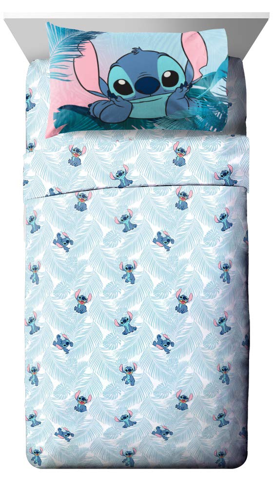 Jay Franco Disney Lilo & Stitch Floral Fun Full Sheet Set - 4 Piece Set Super Soft And Cozy Kidas Bedding - Fade Resistant Micro