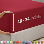 Nestl Extra Deep Pocket Full Fitted Sheet, Burgundy Full Size Fitted Sheet Only, 1800 Microfiber Fitted Bed Sheet, Ultra Soft Full Bed Fitted Sheet Fits Up To 24 Inch Mattress