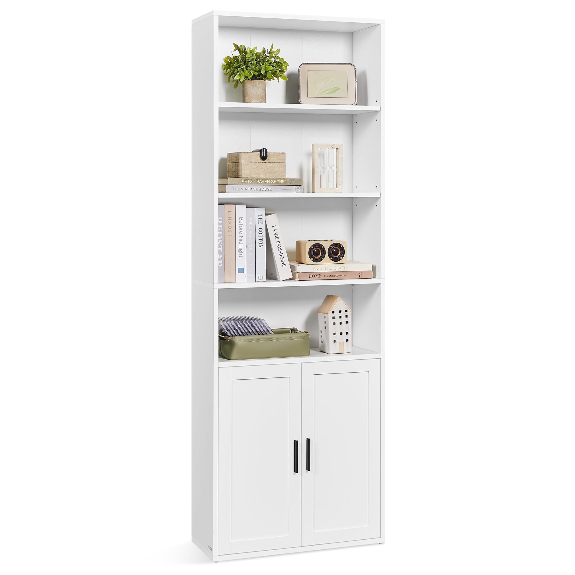 VASAGLE Custos Collection - Bookshelf, 6-Tier Tall Bookcase, Book Shelf with Doors, Open Storage Shelf, 9.4 x 23.6 x 68.9 Inches