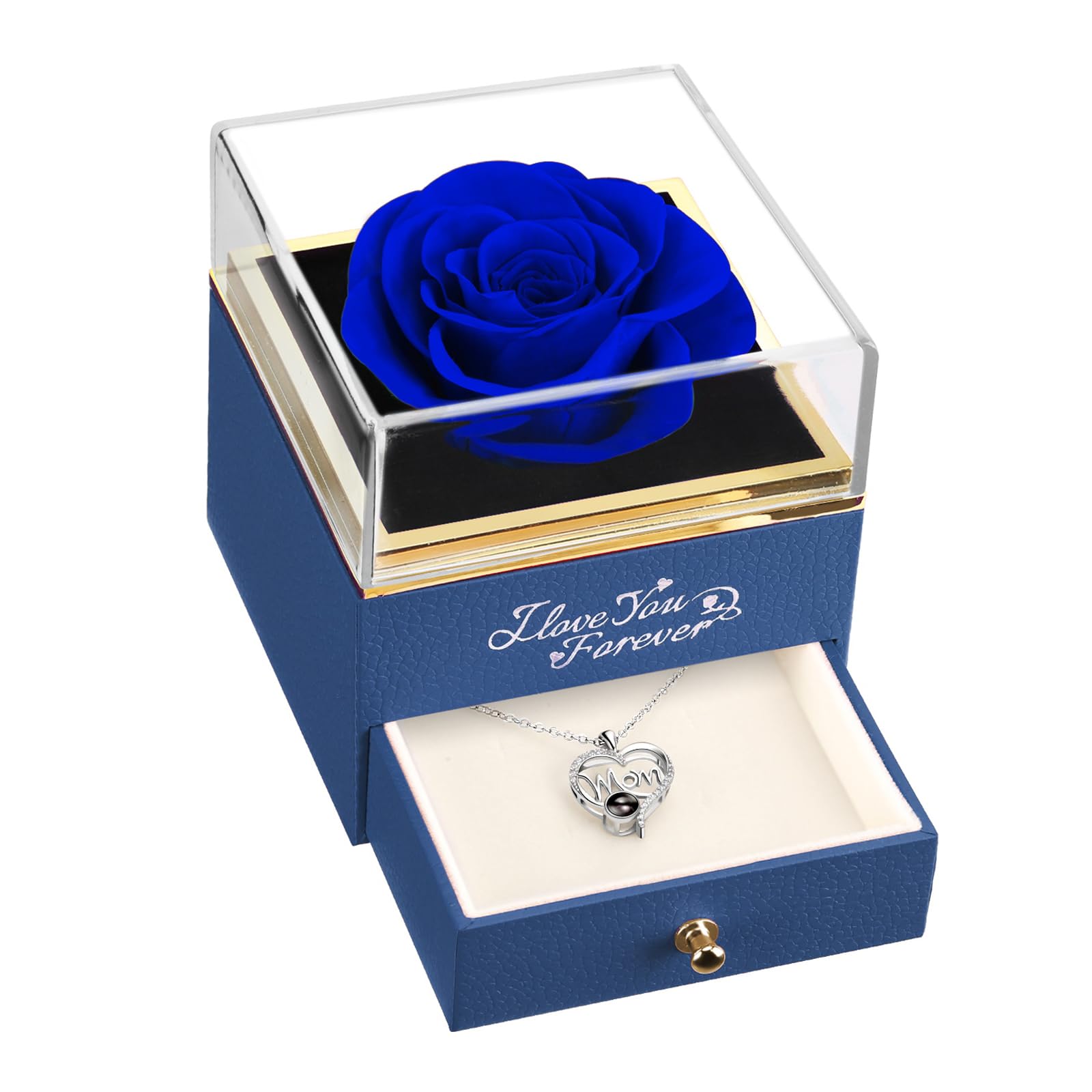 Wildlove Gifts For Mom Birthday Gifts From Daughter, Son, Kids, Forever Flowers Preserved Real Blue Rose, I Love You Forever Mom