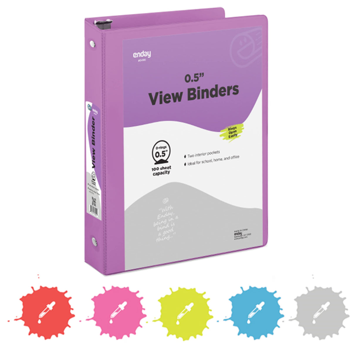 Inch 3 Ring Binder .5 Inch Purple Clear View Cover With 2 Inside Pockets, Colored School Supplies Office And Home Binders - By