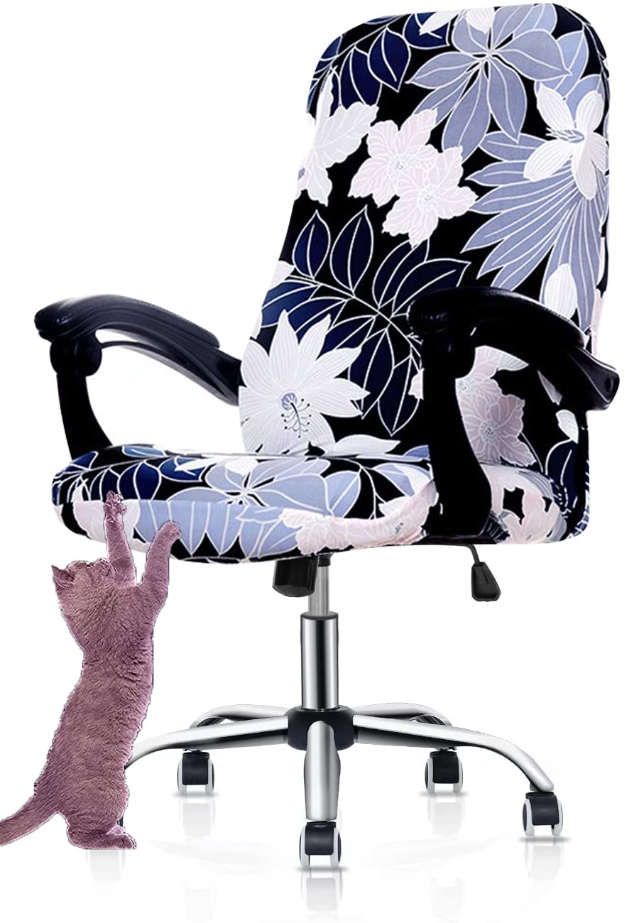 Deisy Dee Computer Office Chair Covers For Stretch Rotating Mid Back Chair Slipcovers Cover Only Chair Covers C162 (White Flower)