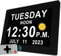 MASSII 19 Alarms Digital Clock with Auto DST and Sun Moon Icons, Custom Reminders and Calendar Clock, Day Date Clock for Seniors