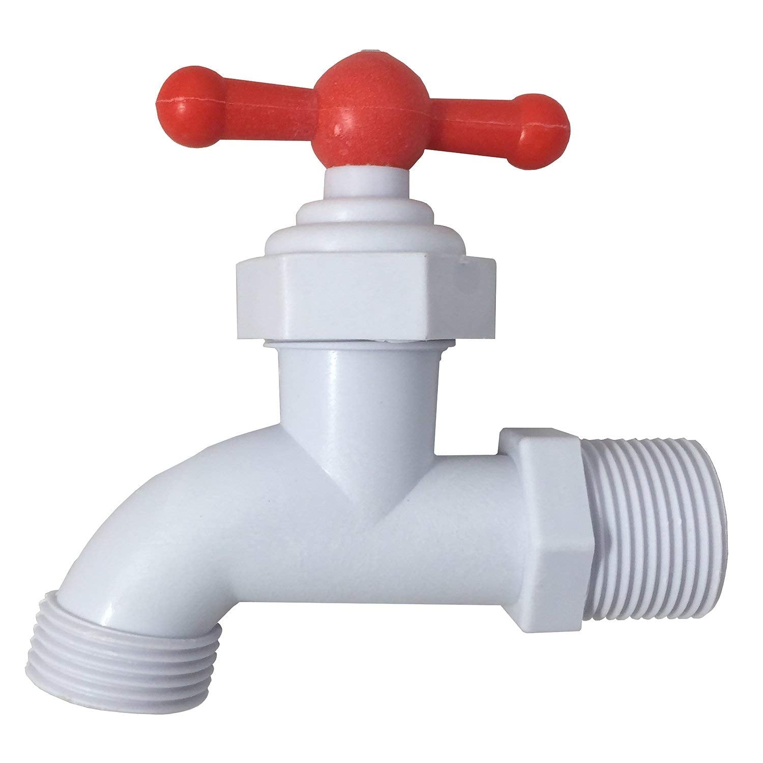 3/4 Npt Inlet Pp Plastic Hose Bibb White With Red Handle Spigot, 3/4' Water Hose Outlet [79-214] Llave De Nariz Para Manguera L