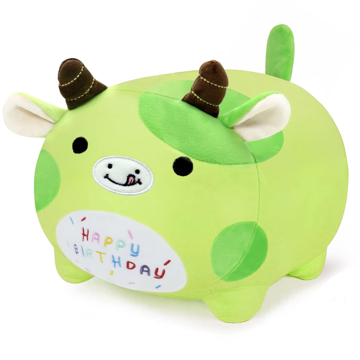Miaohaha Happy Birthday Plush Pillow Toy,Soft Plush Avocado Cow Toy Plushies Gift For Kids And Girls(Avocado Cow,25Cm/9.8In)