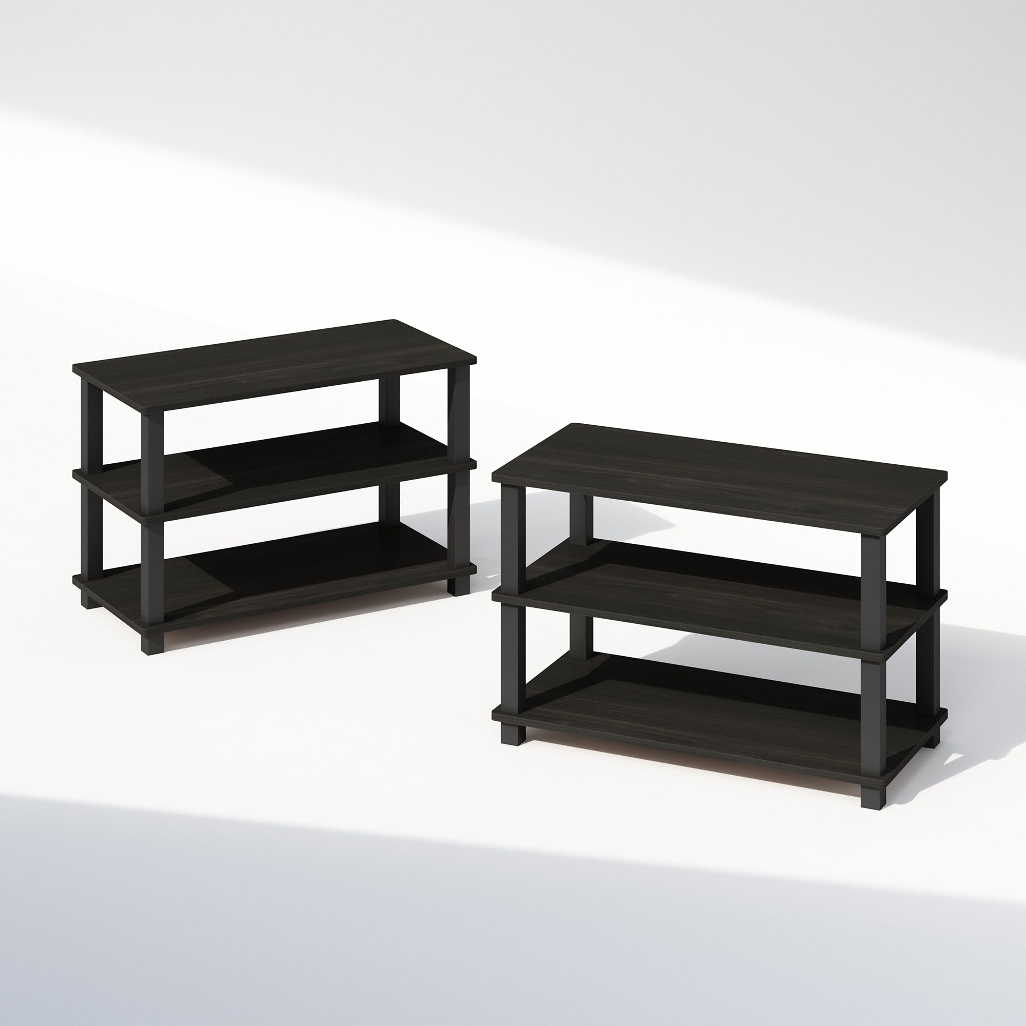 Furinno Turn-S-Tube 3-Tier Multipurpose Standing Shelves, Shoe Rack, Espresso/Black, Set of 2