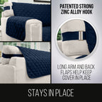 Sofa Shield Patented Loveseat Slip Cover, Large Cushion Protector, Reversible Stain And Dog Tear Resistant Slipcover, Quilted Microfiber 54” Seat, Washable Covers For Dogs Pets Kids, Navy Sand