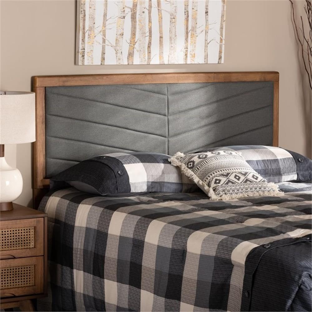 Baxton Studio Iden Modern and Contemporary Dark Grey Fabric Upholstered and Walnut Brown Finished Wood King Size Headboard