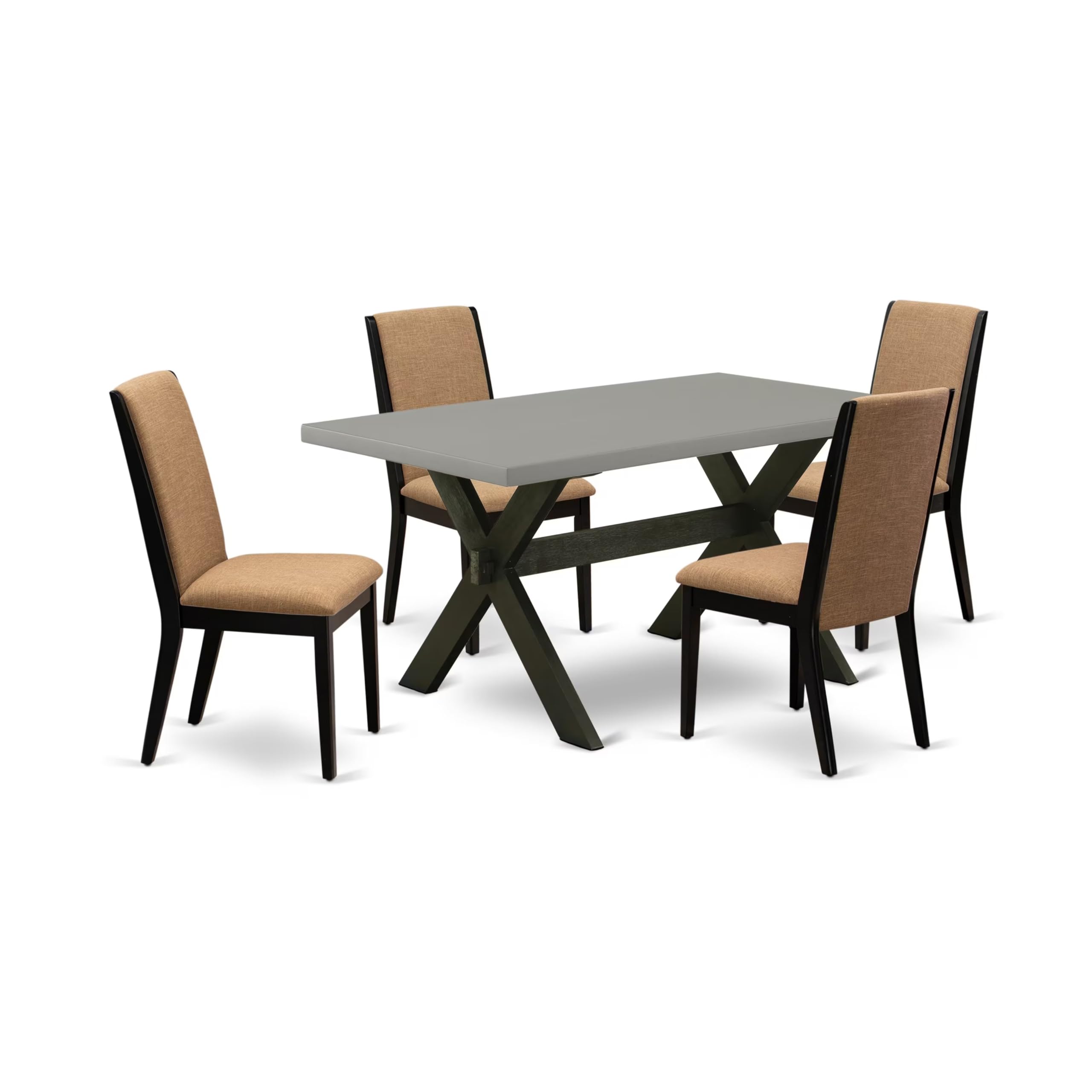 East West Furniture X696La147-5 5 Piece Dinette Set Includes A Rectangle Dining Room Table With X-Legs And 4 Light Sable Linen Fabric Upholstered Parson Chairs, 36X60 Inch, Multi-Color