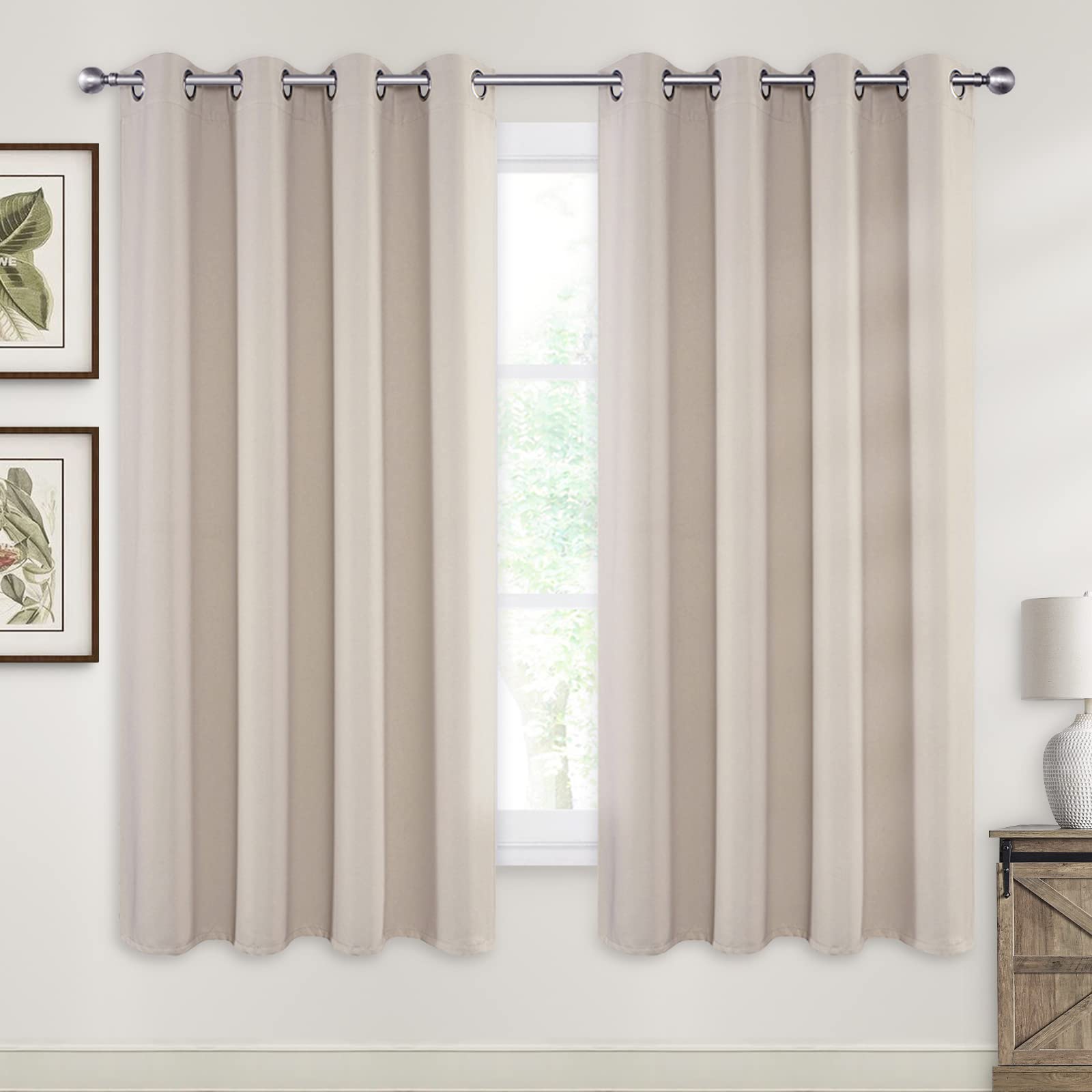 Cucraf Light Beige Blackout Curtains 72 Inch Length 2 Panels Set, Room Darkening Curtains & Drapes For Living Room Bedroom, Ther