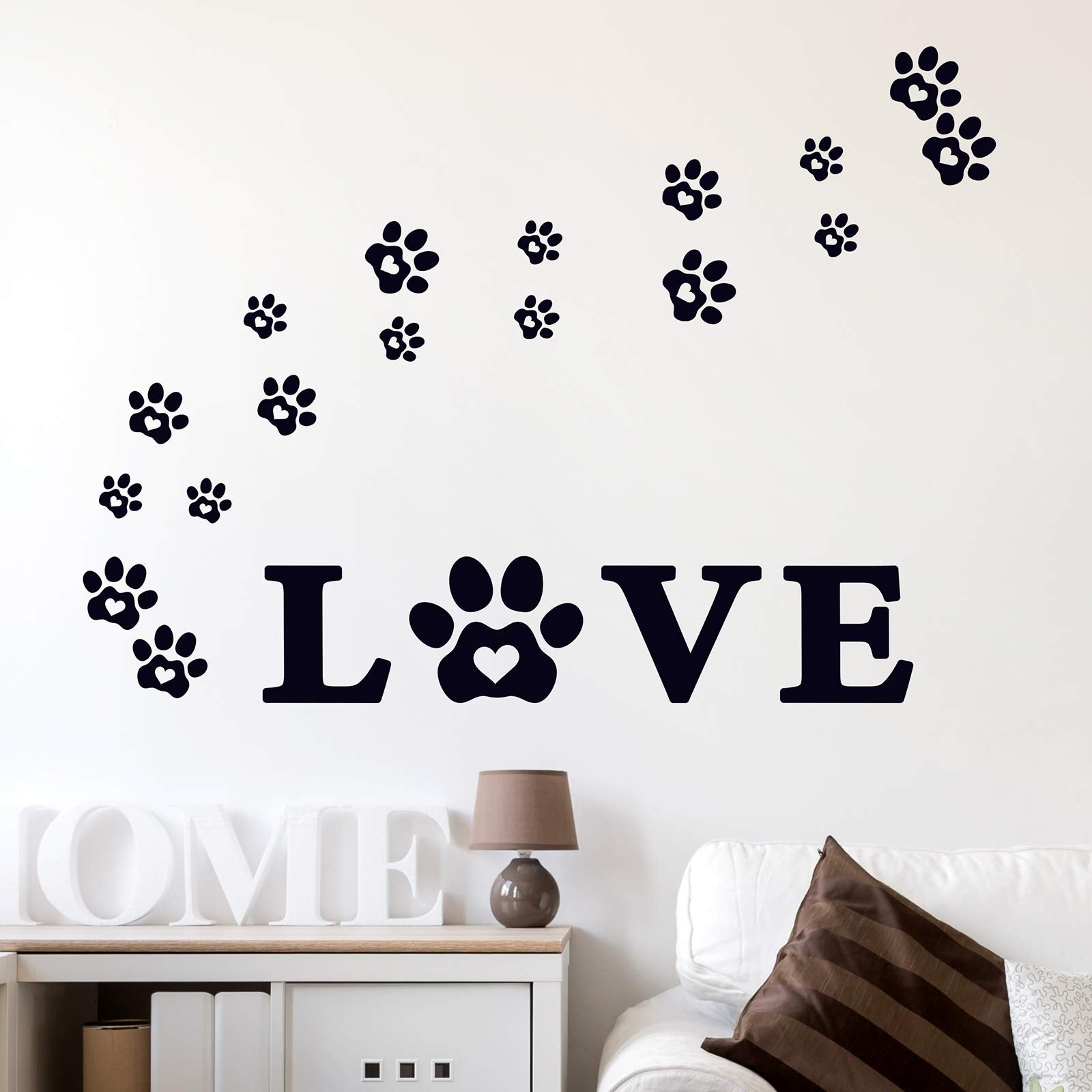 61 Pieces Paw Love Dog Wall Decor Decals Vinyl Paw Prints Sticker Wall Art Decoration for Animal Lover Home Decor and Dog Mom (B