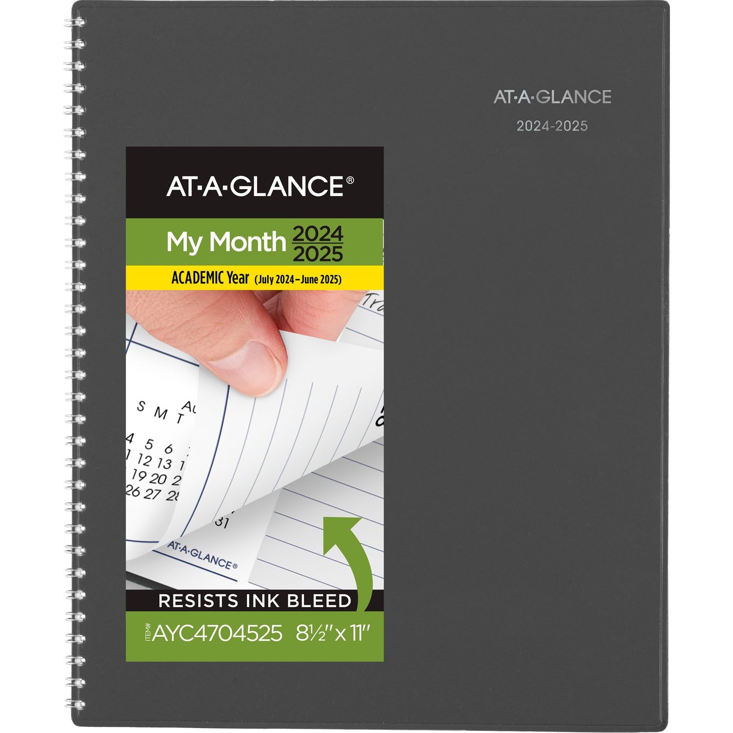 At-A-Glance Planner 2024-2025 Academic, Monthly, 8-1/2' X 11', Large, Monthly Tabs, Flexible Cover, Dayminder, Charcoal (Ayc47