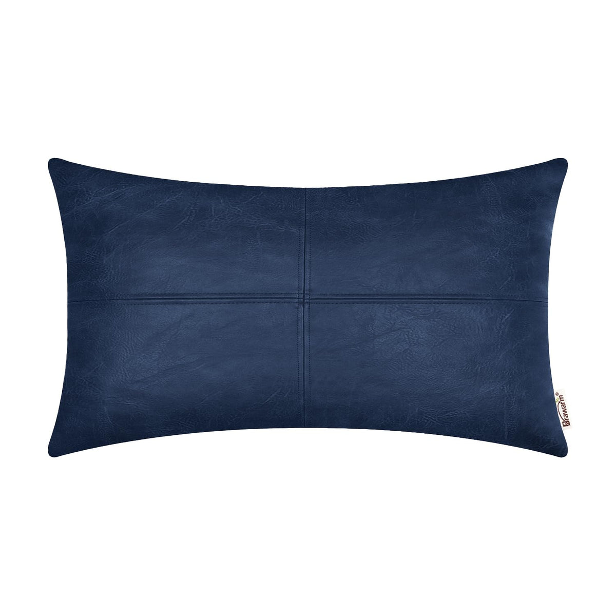 Brawarm Faux Leather Throw Pillow Covers 12 X 20 Inches, Navy Blue Leather Pillow Cover, Hand Stitched Leather Decorative Lumbar