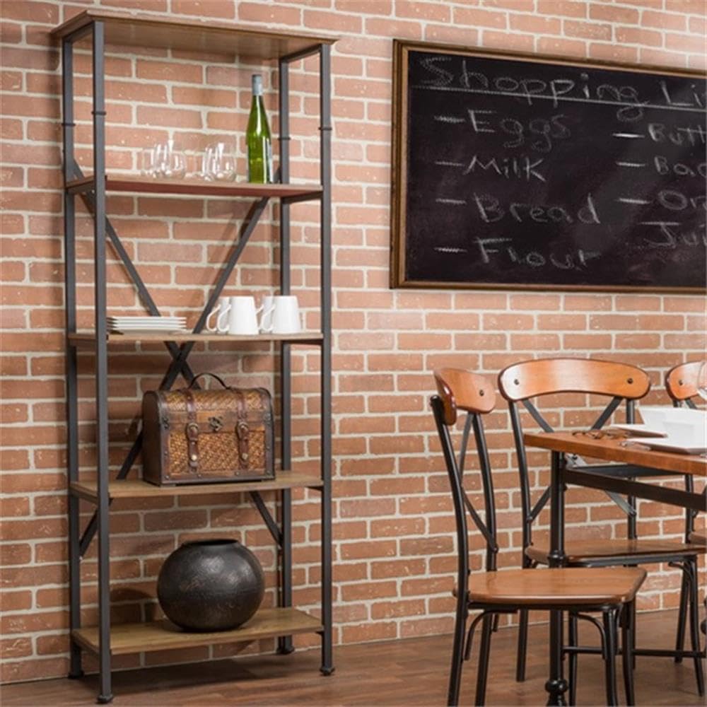 Baxton Studio Lancashire Wood and Metal Bookcase, Brown