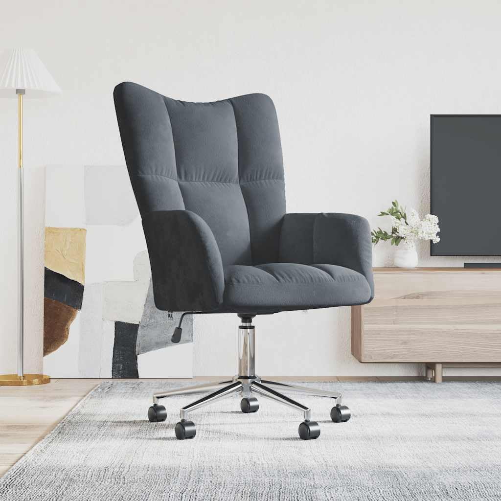 vidaXL Relaxing Chair in Dark Gray Velvet with Adjustable Height - Modern Design Swivel Chair for Home Office Use