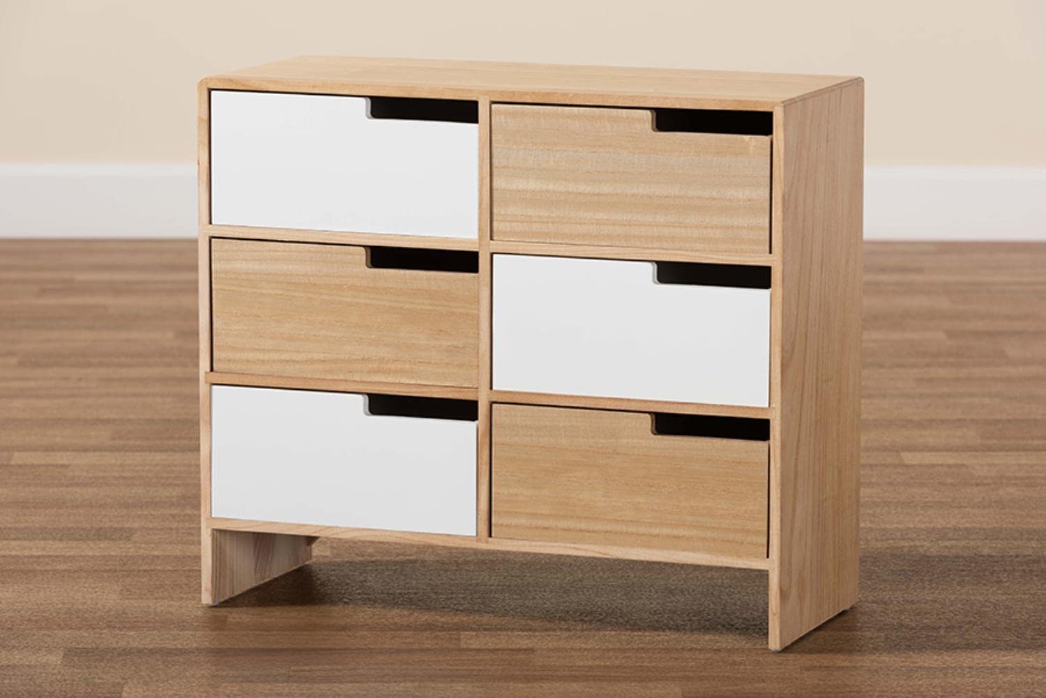 Baxton Studio Eben White and Oak Brown Finished Wood 6-Drawer Storage Cabinet