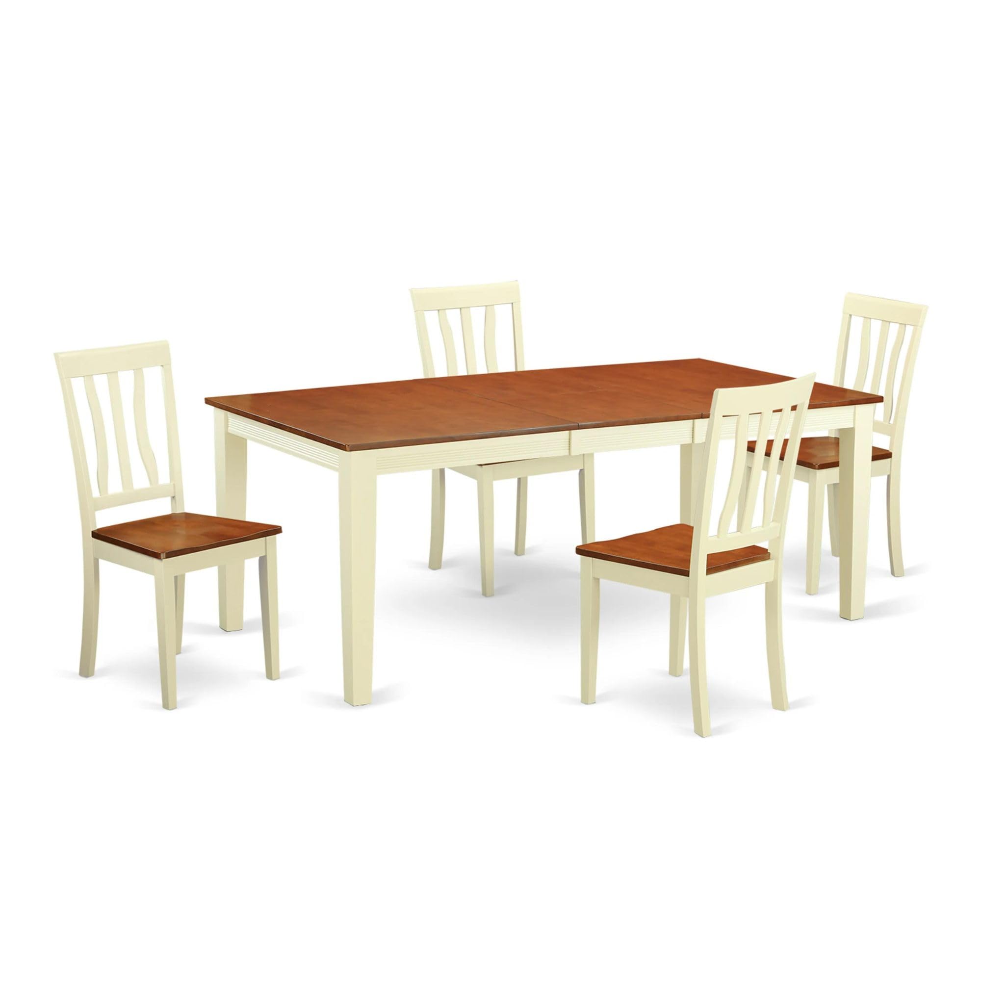 East West Furniture QUAN5-WHI-W 5 Piece Dining Room Furniture Set Includes a Rectangle Wooden Table with Butterfly Leaf and 4 Kitchen Dining Chairs, 40x78 Inch, Buttermilk & Cherry