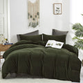 CLOTHKNOW Army Green Velvet Comforter Set California King 3Pcs Dark Green Fluffy Bedding Comforter Sets Soft Green Comforter Set