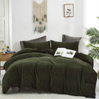 CLOTHKNOW Army Green Velvet Comforter Set California King 3Pcs Dark Green Fluffy Bedding Comforter Sets Soft Green Comforter Set