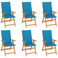 vidaXL 6 x Teak Wood Garden Chairs with Cushions, Outdoor Dining Chairs, Folding Patio Chairs, Blue