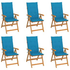 vidaXL 6 x Teak Wood Garden Chairs with Cushions, Outdoor Dining Chairs, Folding Patio Chairs, Blue