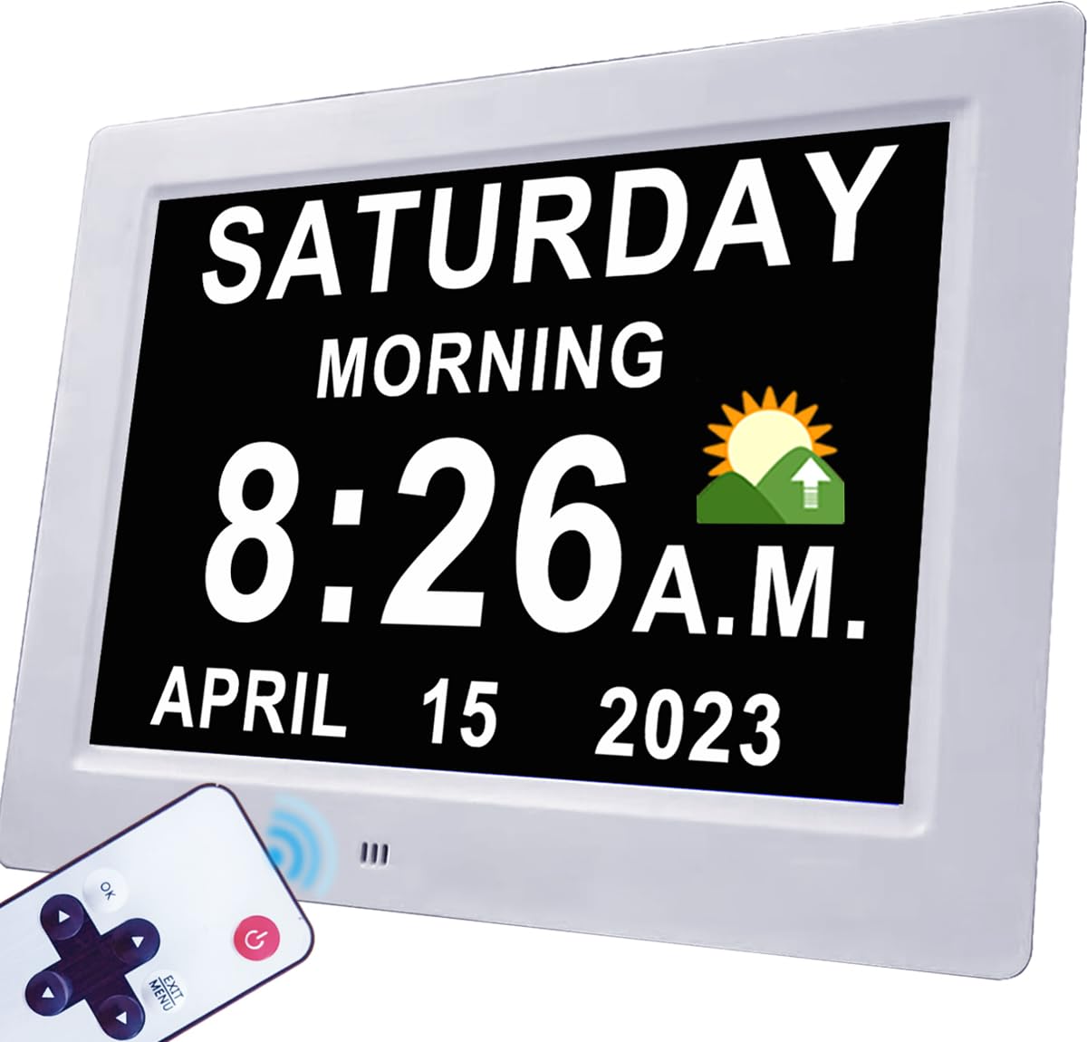 MASSII ?2024 New? 19 Alarms Digital Clock with Auto DST and Sun Moon Icons, Custom Reminders and Calendar Clock, Day Date Clock 