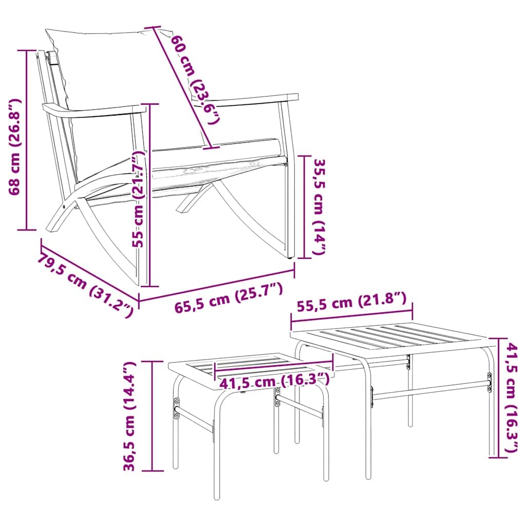 vidaXL 4-Piece Balcony Furniture Set with Light Gray Cushions - Black Steel Frame Chairs and Coffee Tables for Patio/Garden/Deck