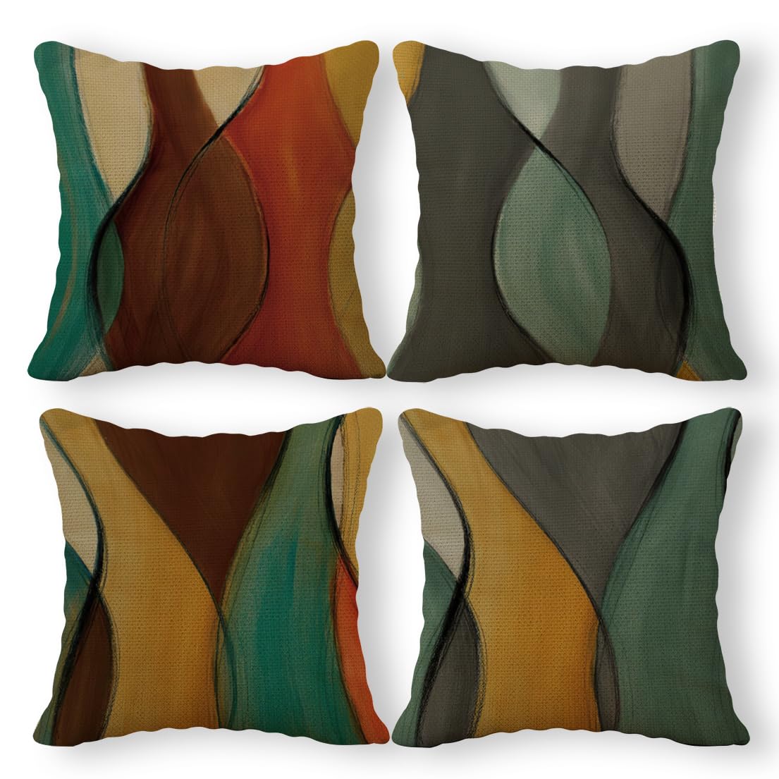 Siusue Mid Century Modern Throw Pillows Case, Abstract Pillow Covers 18X18 Set Of 4, Green Pillows Decorative Throw Pillows, Dec
