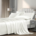 P Pothuiny 6 Pieces Queen Satin Sheets Luxury Silky Ivory White Satin Bedding Sheet Set, 1 Deep Pocket Fitted Sheet + 1 Flat She