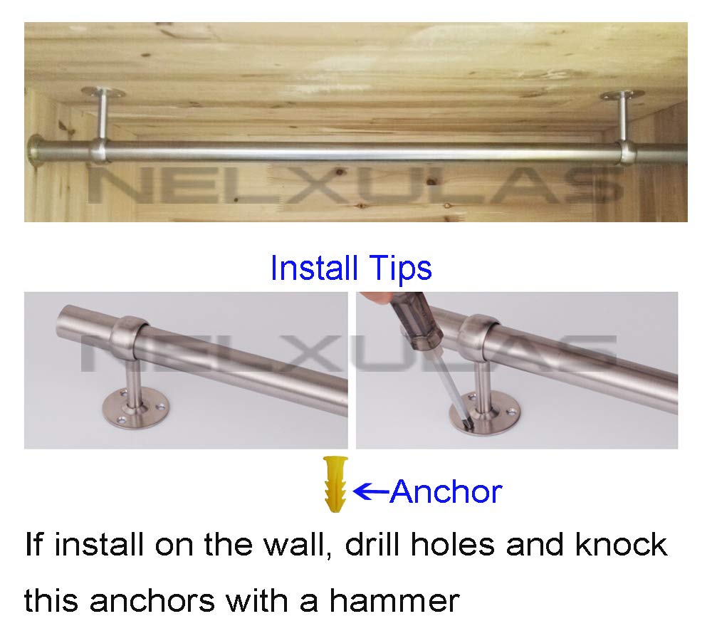 Nelxulas Stainless Steel Heavy Duty Closet Rod,Curtain Rod End Supports Socket, Flange Rod Holder Closet Pole With Matching Scre