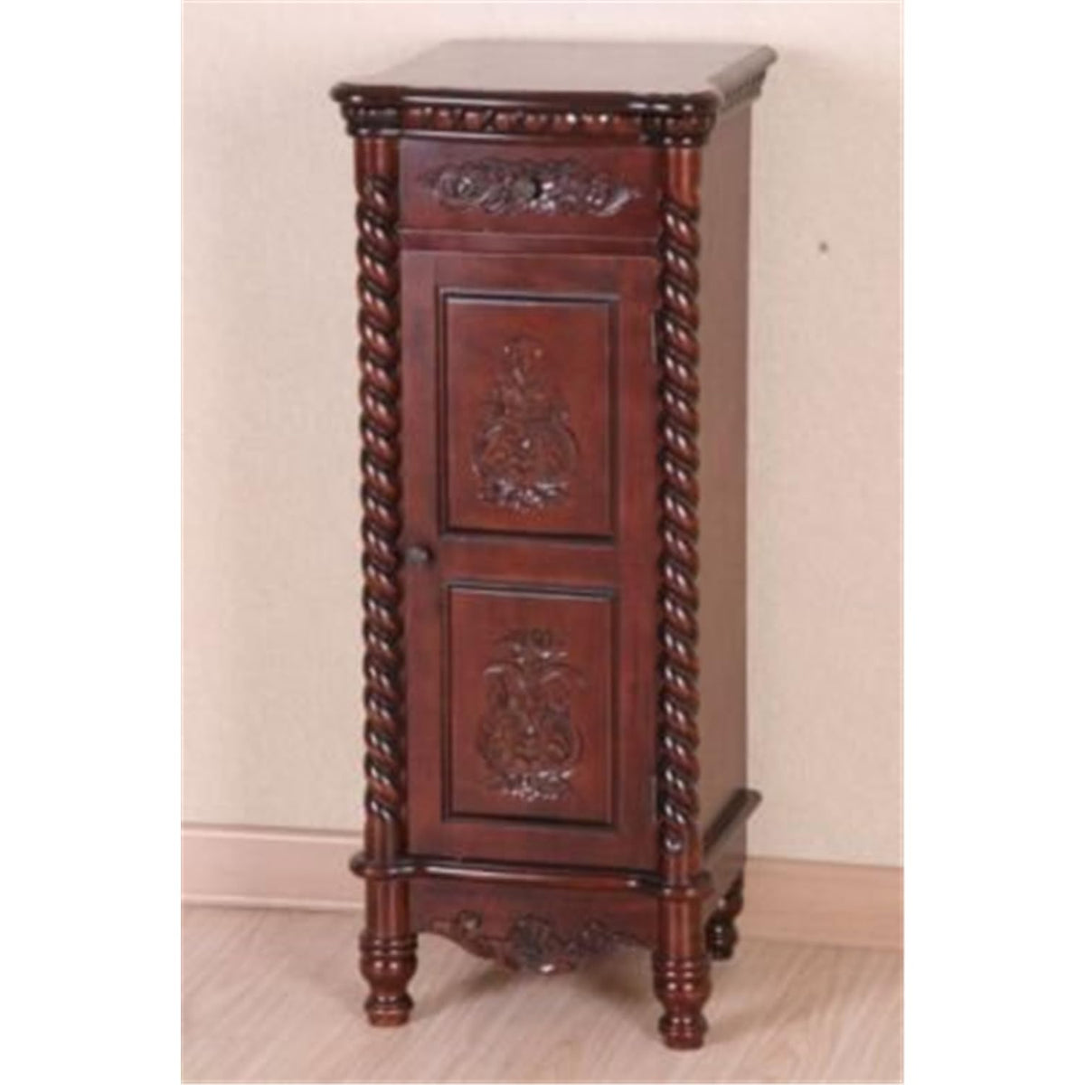 International Caravan Furniture Piece Carved Wood 1 Drawer/1 Door Tall Cabinet