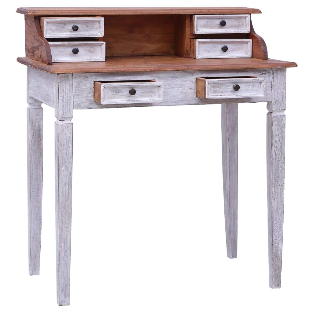 vidaXL Reclaimed Wood Writing Desk- Rustic Charm, Ample Storage with Drawers and Compartment, Suitable for Office or Living Room
