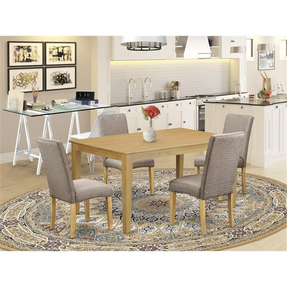East West Furniture Cadr5-Oak-16 5 Piece Dining Room Furniture Set Includes A Rectangle Dining Table And 4 Dark Khaki Linen Fabric Upholstered Parson Chairs, 36X60 Inch, Oak