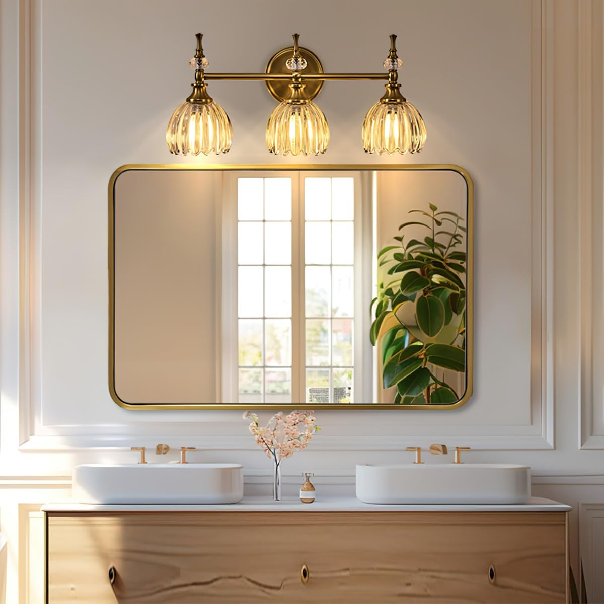 ANDY STAR 48x32 Inch Gold Bathroom Mirror, Brushed Gold Mirrors for Wall in Anti-Rust SUS304 Tube Metal Frame, Rounded Rectangle