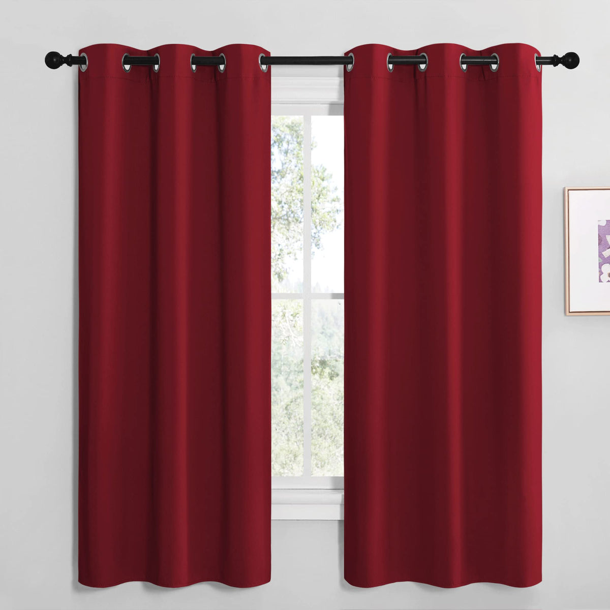 Nicetown Christmas Burgundy Red Kitchen Blackout Curtain Panels, Thermal Insulated Grommet Top Blackout Draperies And Drapes For