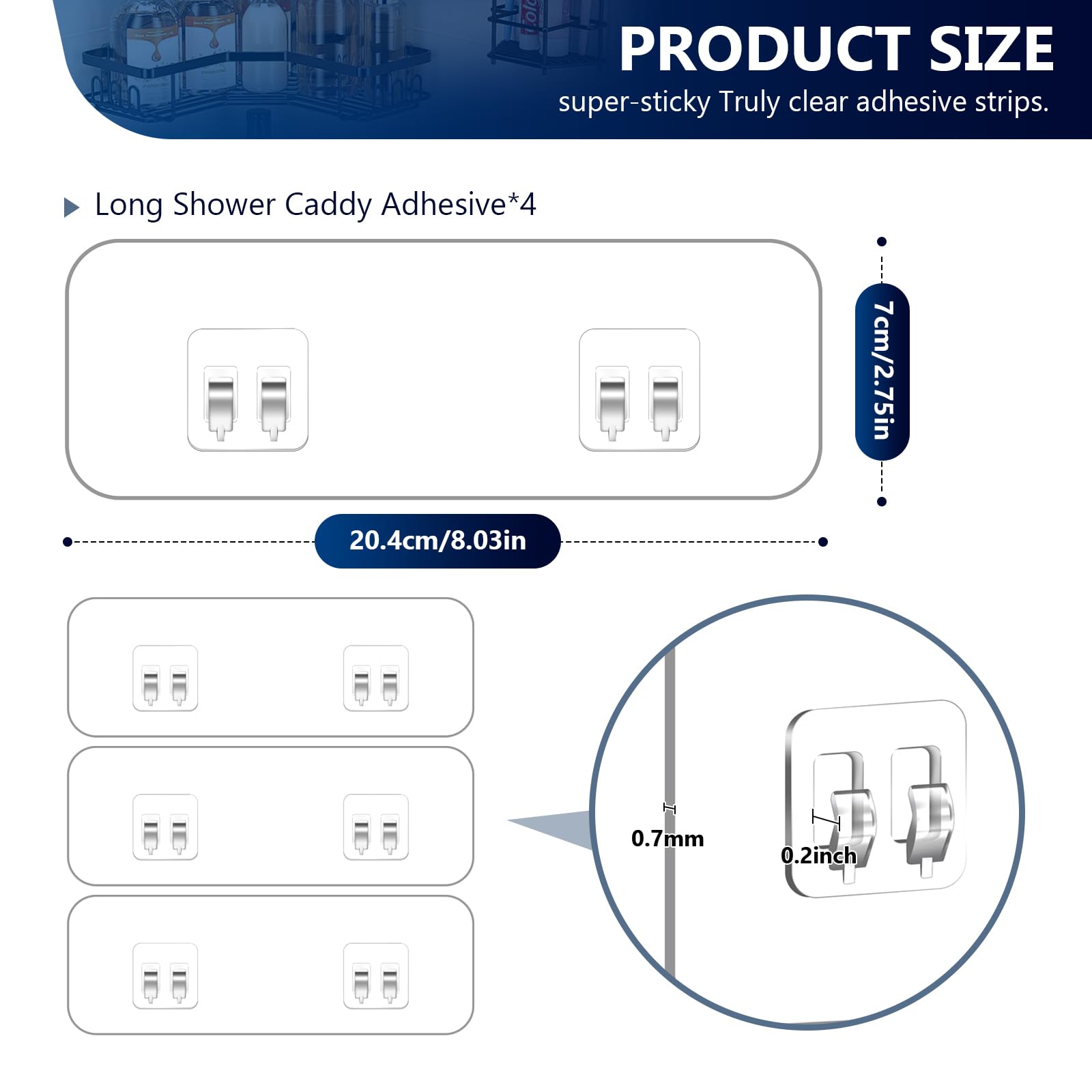 Fgsaeor 9-Pack Shower Caddy Adhesive Replacement, Transparent Adhesive Hooks Stickers, Strong Hook Strip For Shower Caddy Basket