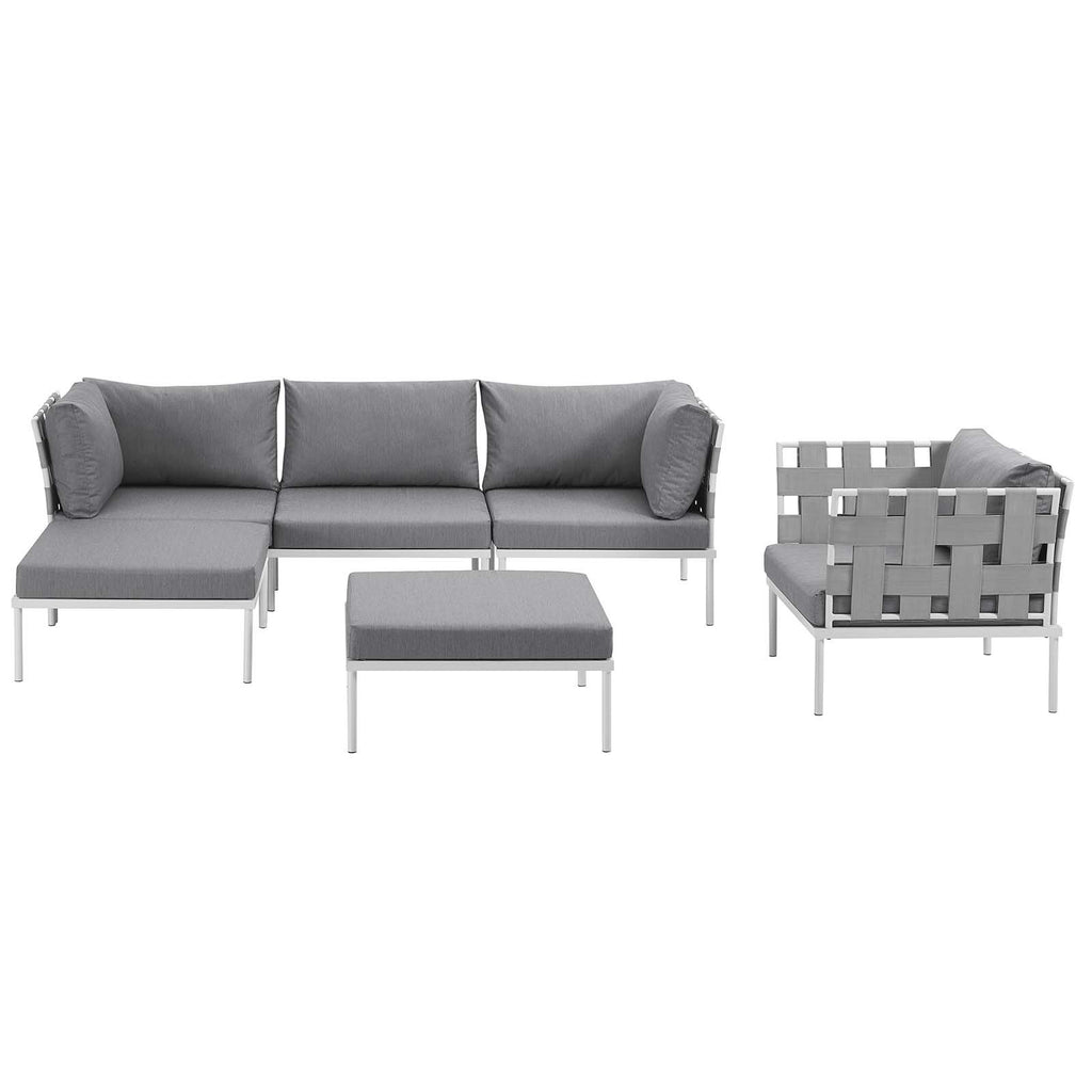 Modway Harmony Aluminum Outdoor Patio Furniture 6-Piece Sectional Sofa Set In White Gray