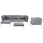 Modway Harmony Aluminum Outdoor Patio Furniture 6-Piece Sectional Sofa Set In White Gray