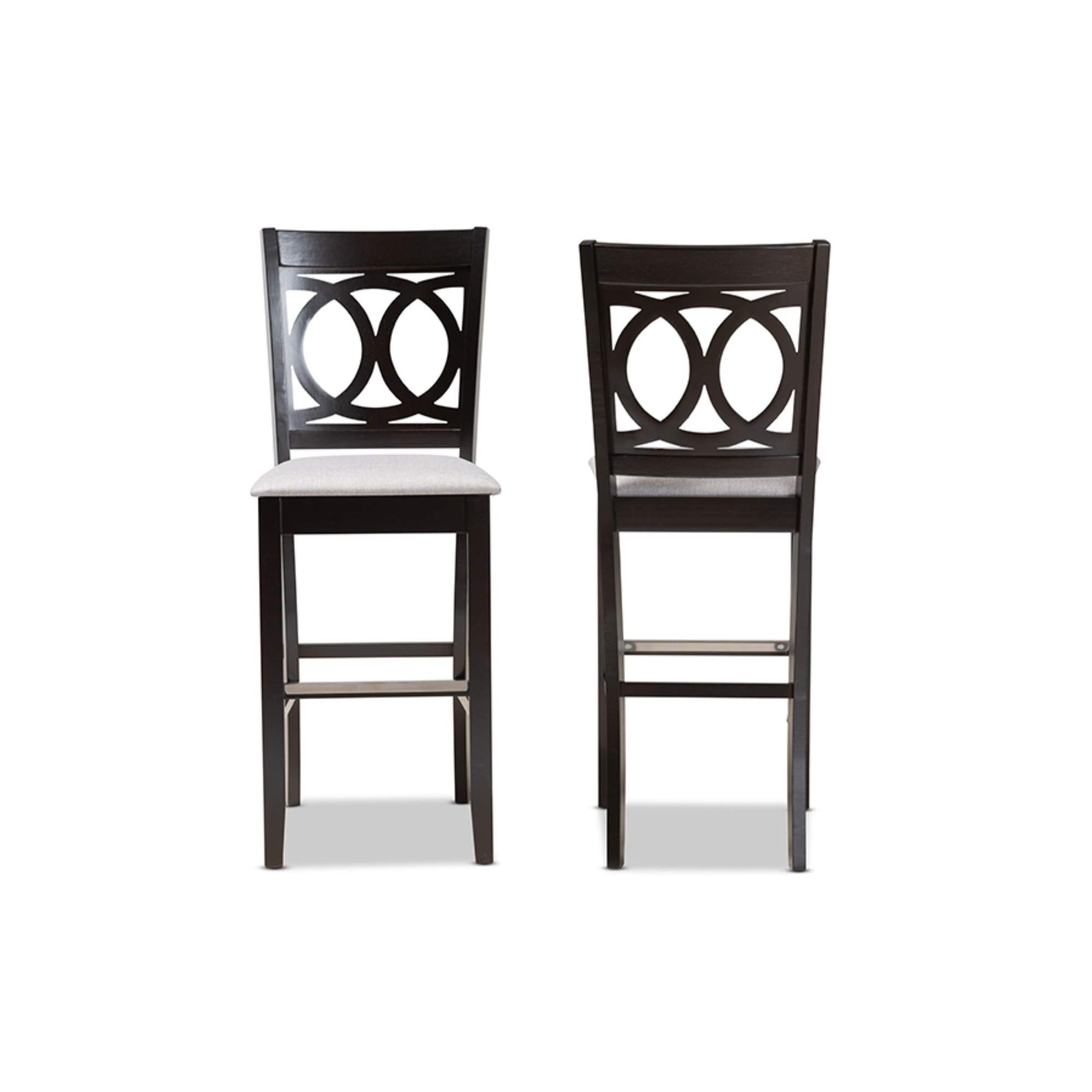 Baxton Studio Carson Modern and Contemporary Grey Fabric Upholstered and Espresso Brown Finished Wood 2-Piece Bar Stool Set
