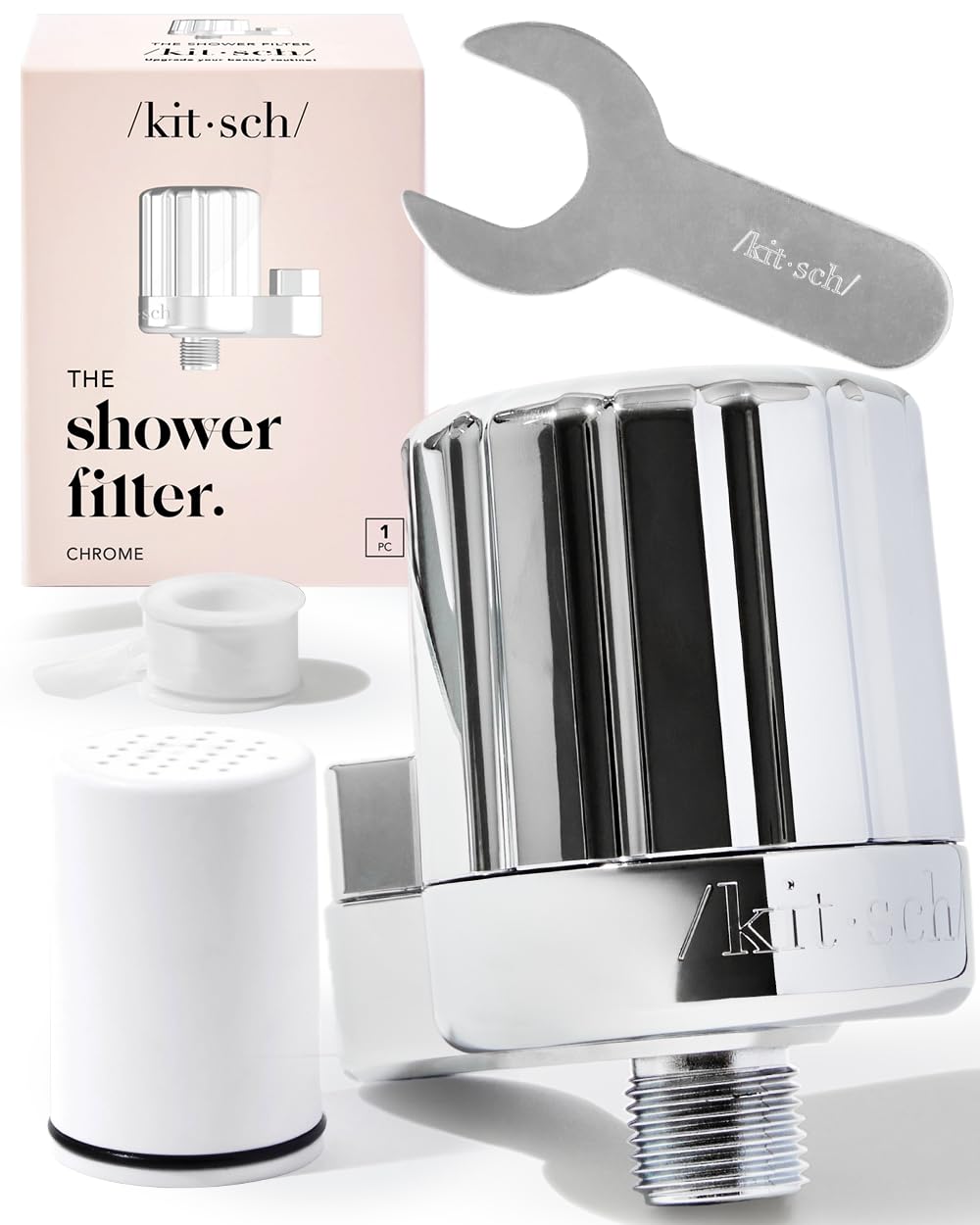 Kitsch Shower Filter Head for Hard Water - Shower Head, Water Filter Softener For Hair Nails and Skin Vitamins, Removes Heavy Me