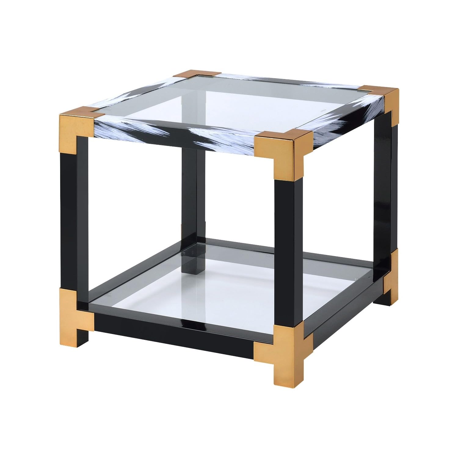 ACME Furniture Lafty End Table, White Brushed & Clear Glass