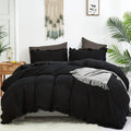Clothknow Black Ruffles Queen Comforter Set 3Pcs Black Bedding Comforter Sets Farmhouse Queen Comforter Shabby Chic Boho Comfort
