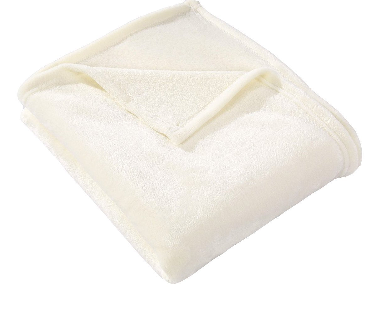 Hyseas Flannel Fleece Throw Blanket Ivory - Super Soft Plush Microfiber Solid Blanket For Couch, Bed, Chair, Sofa - Fuzzy Cozy L